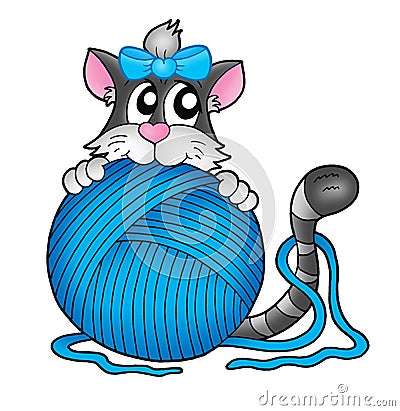 Cat with blue skein Cartoon Illustration