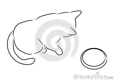 Cat and bowl, vector. Hand drawn sketch Vector Illustration