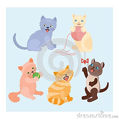 Cat breed cute kitten pet portrait fluffy young adorable cartoon animal and pretty fun play feline sitting mammal Vector Illustration