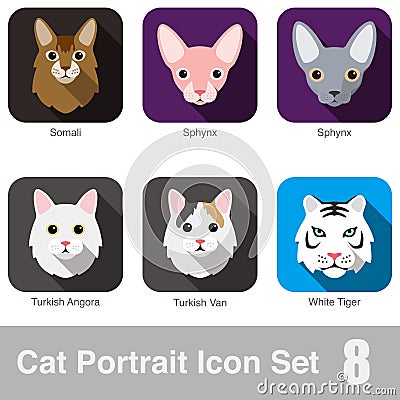 Cat breed face cartoon flat icon design Vector Illustration