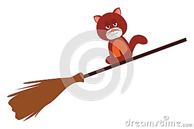 Cat on broom, illustration, vector Vector Illustration