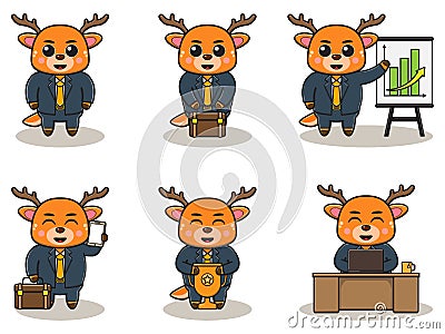 Cute cartoon of Deer businessman set Vector Illustration