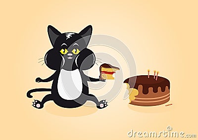 Cat and Cake Vector Illustration