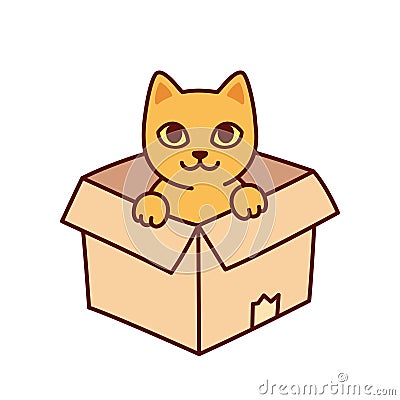 Cat in cardboard box Vector Illustration