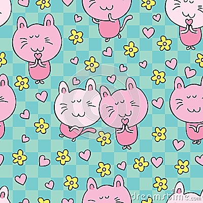 Cat cartoon love flower Vector Illustration