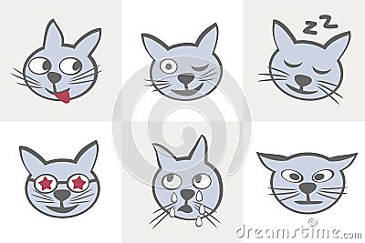 Cat characters. Different emotions. Vector Illustration
