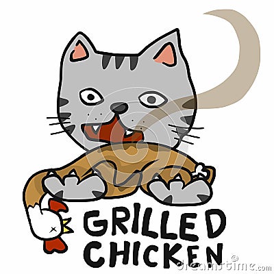Cat and chicken grilled cartoon illustration Vector Illustration