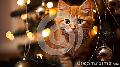 Cat in a Christmas scenery. Ai generative Stock Photo