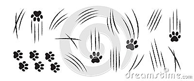 Cat claw scratch, slash vector icon, black paw mark set. Animal simple illustration Vector Illustration