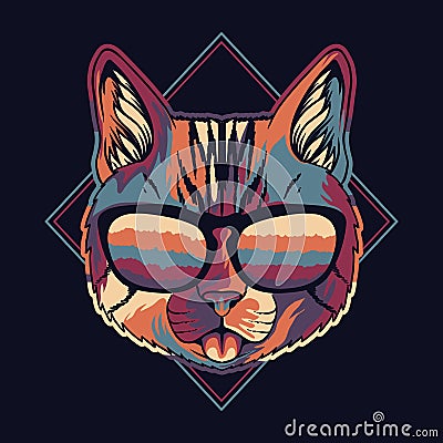 Cat colorful wearing a eyeglasses vector illustration Vector Illustration