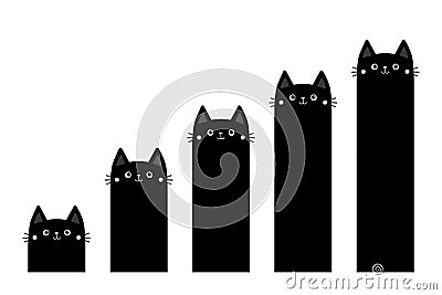 Cat column diagram. Growing charts. Bar chart graph. Funny 5 steps infographics template.Black kitten. Cute cartoon kawaii Vector Illustration