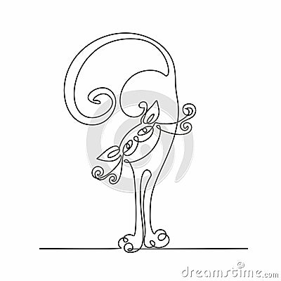 Cat. Continuous line drawing. Funny kitten. White background. Vector. Vector Illustration