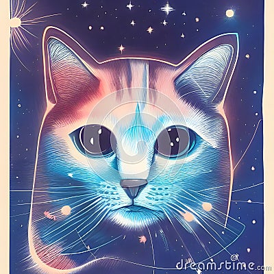 Cat cosmic illustration. Generate Ai Cartoon Illustration