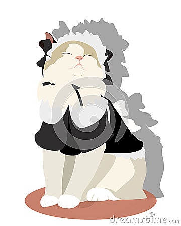 Cat Cosplay Anime Maid Costume Vector Illustration