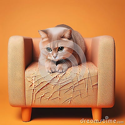 cat on the couch spoils the furniture in the house with its claws Stock Photo