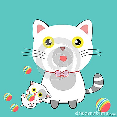 cat with cubs playing Vector Illustration