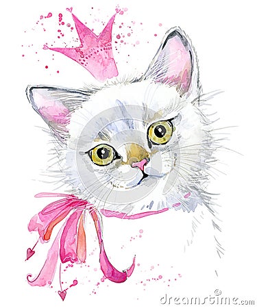 Cat. Cute cat. Watercolor Cat illustration. Cartoon Illustration