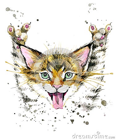 Cat. Cute cat. Watercolor Cat illustration. Cartoon Illustration