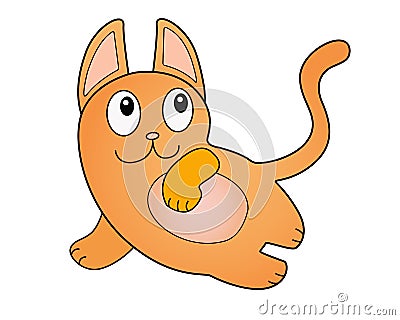 Cat. Cute, funny, children`s stylized ginger kitten with a pink belly and ears. Vector full color cat for kids Vector Illustration