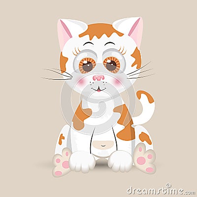 Cat cute furry red fluffy kitten funny happy vector illustration animal character. Vector Illustration