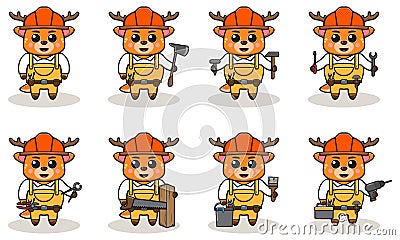 Cute and funny cartoon Deer being a handyman Vector Illustration