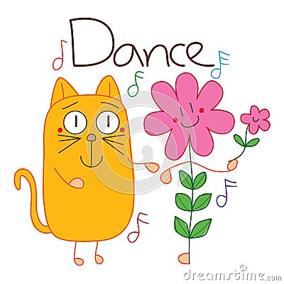 Cat dance flower tshirt Vector Illustration