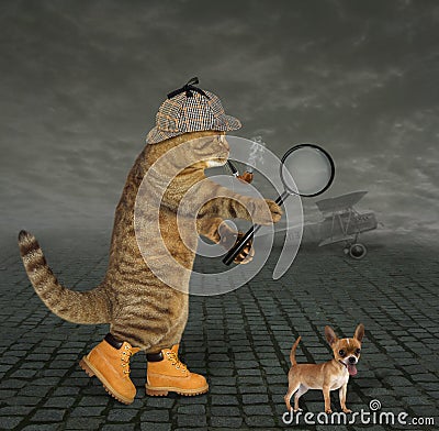 Cat detective at airfield Stock Photo