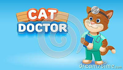 Cat doctor cute cartoon animal.Vector clip art illustration Vector Illustration