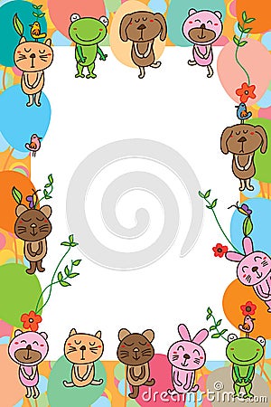 Cat dog bear frog rabbit mouse frame Vector Illustration