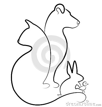 Cat, dog, bird and rabbit logo Vector Illustration