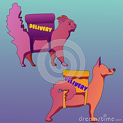 Cat and dog couriers with bags. Logo or delivery advertisement. Flat vector illustration Vector Illustration