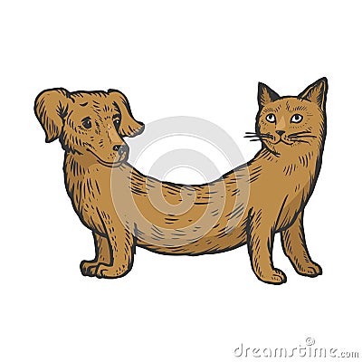 Cat dog fake animal color sketch engraving Vector Illustration