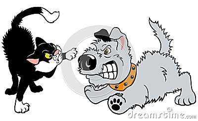 Cat and dog fighting Vector Illustration