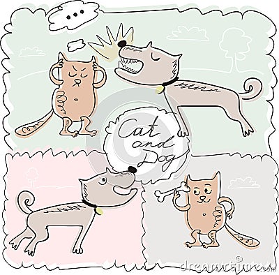Cat and dog Vector Illustration