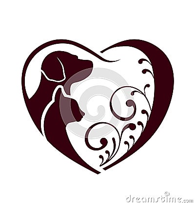 Cat dog love heart Vector Illustration