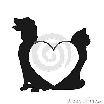 Cat and dog love logo Vector Illustration