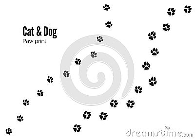 Cat and Dog Paw Print. Pets or Animals Paw Trail. Vector illustration Vector Illustration