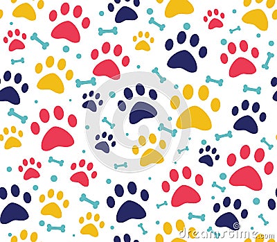 Cat or dog paw seamless patterns. backgrounds for pet shop websites and prints. Animal footprint Vector Illustration