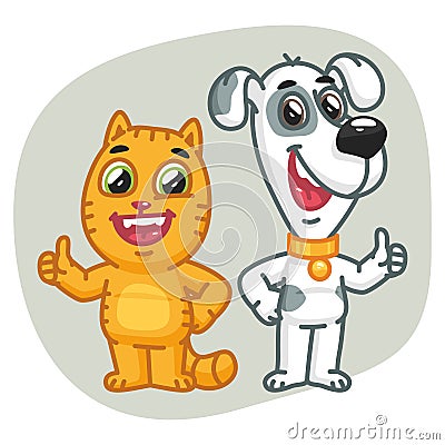 Cat and Dog Show Thumbs Up Vector Illustration