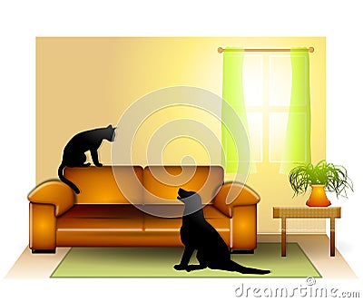 Cat Dog Staring Standoff 2 Cartoon Illustration