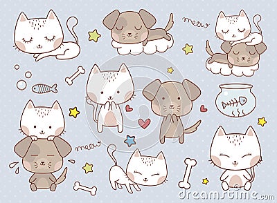 Cat and dog sticker set Stock Photo