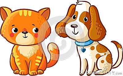 Cat and Dog. Cartoon Illustration
