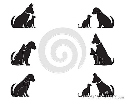 Cat and Dog vector silhouettes logo Vector Illustration