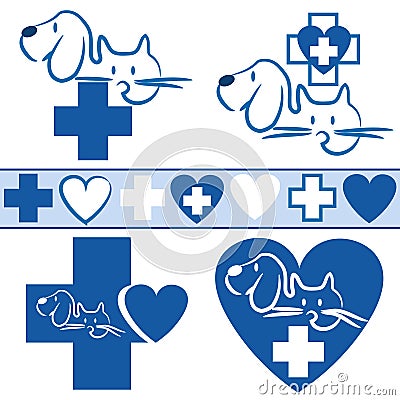 Cat and dog - veterinary logo + Icon Vector Illustration