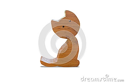 Cat doll made of wood for decor, isolated on white background Stock Photo