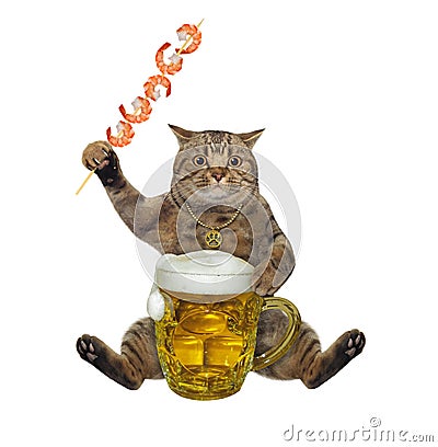 Cat drinks beer from big mug 2 Stock Photo