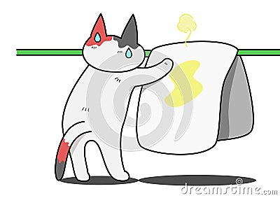 Cat drying bed-wetting Vector Illustration