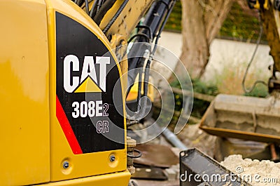 Soest, Germany - December 28, 2018: CAT 308E2 CR Mini Hydraulic Excavator Editorial Stock Photo