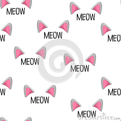 Cat ears. Vector illustration. Seamless pattern. Meow words Cartoon Illustration