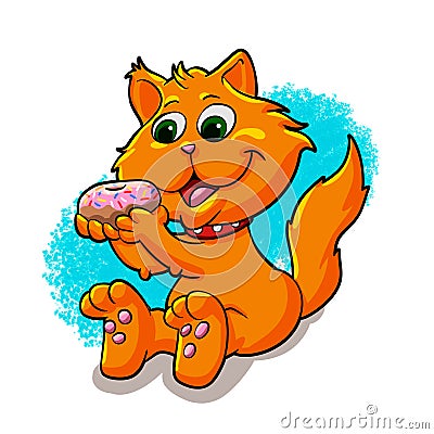 Cat eating donut cartoon Cartoon Illustration